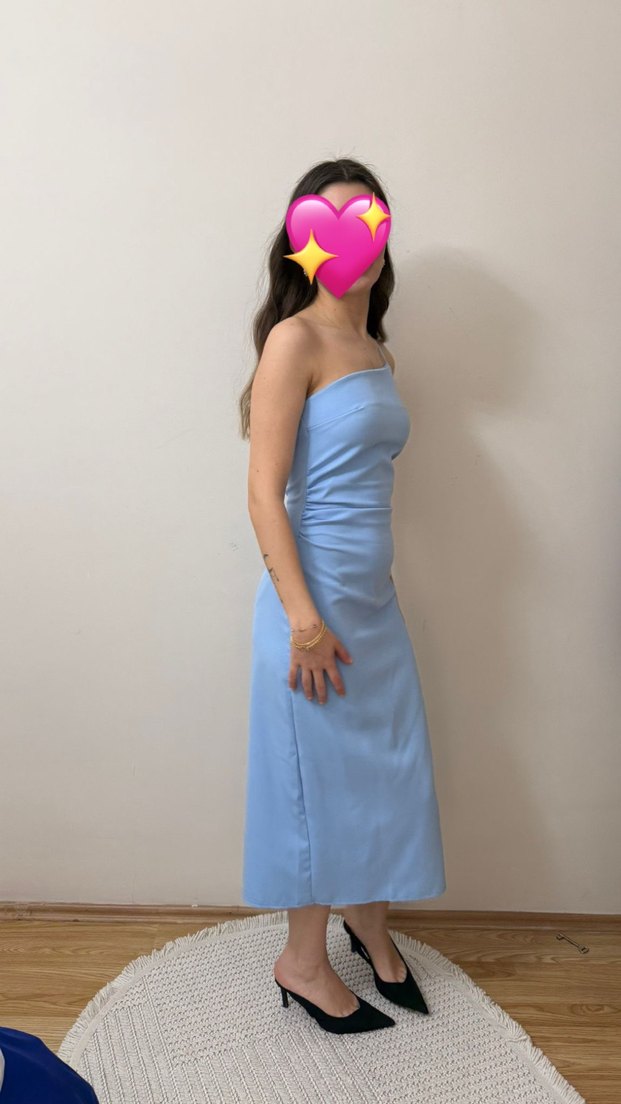 Mavi Tek Askılı Kısa Elbise - Görsel 2