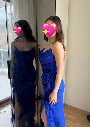 Kadın Mavi Uzun Abiye Elbise - Görsel 3