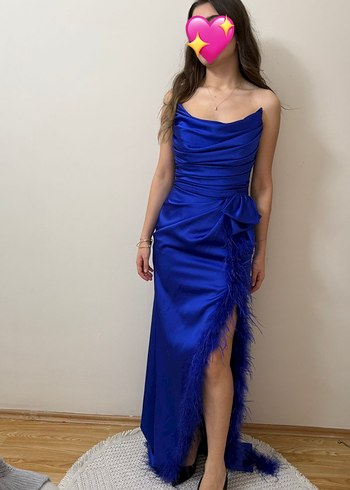 Kadın Mavi Uzun Abiye Elbise - Görsel 4