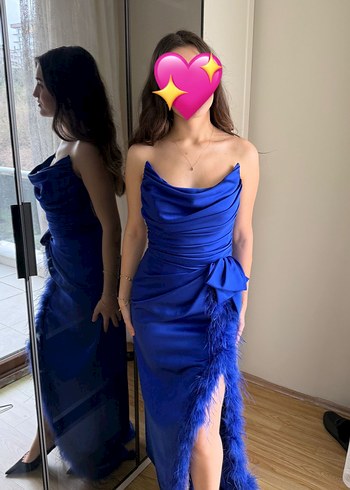 Kadın Mavi Uzun Abiye Elbise - Görsel 2