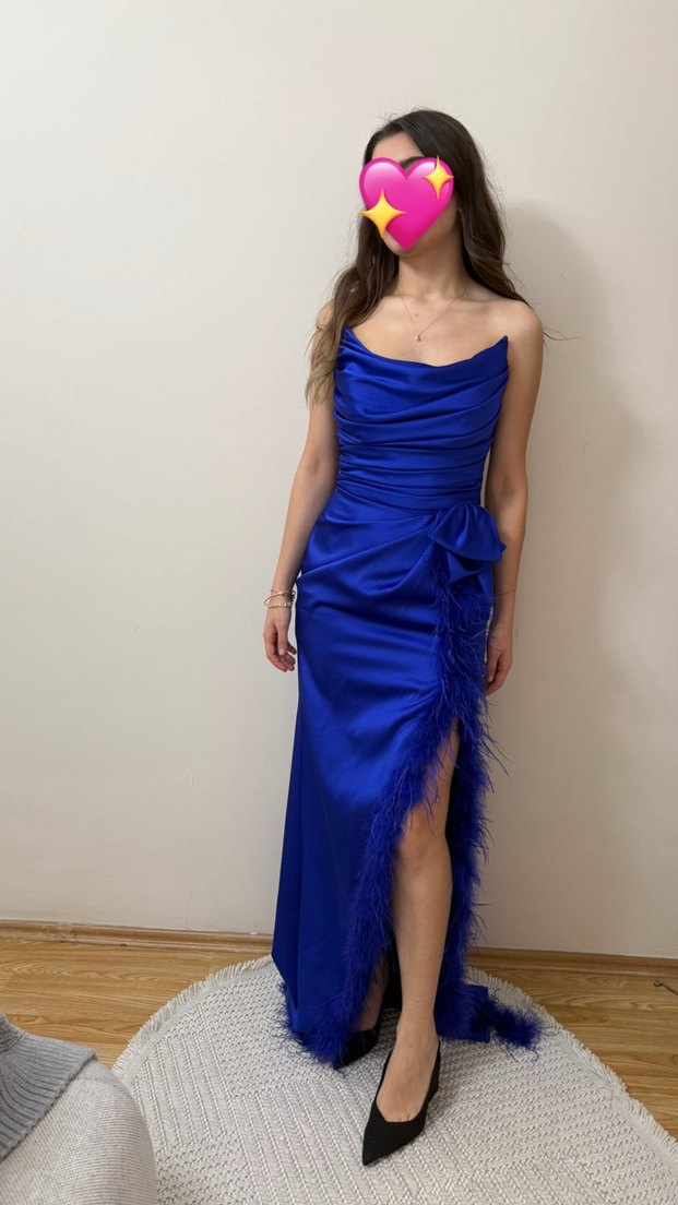 Kadın Mavi Uzun Abiye Elbise - Görsel 4