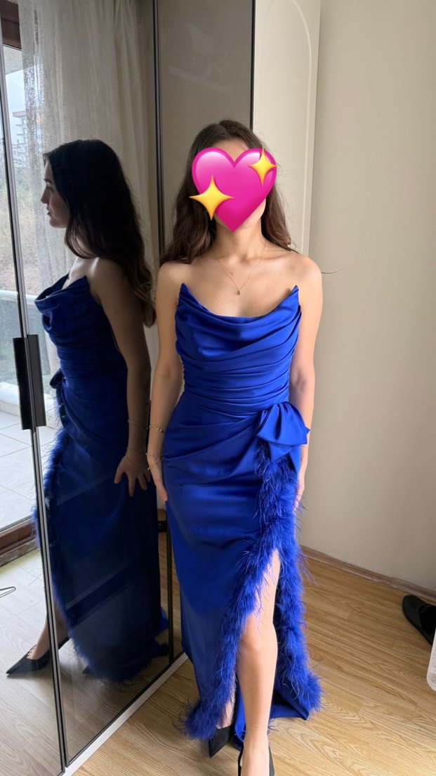 Kadın Mavi Uzun Abiye Elbise - Görsel 2