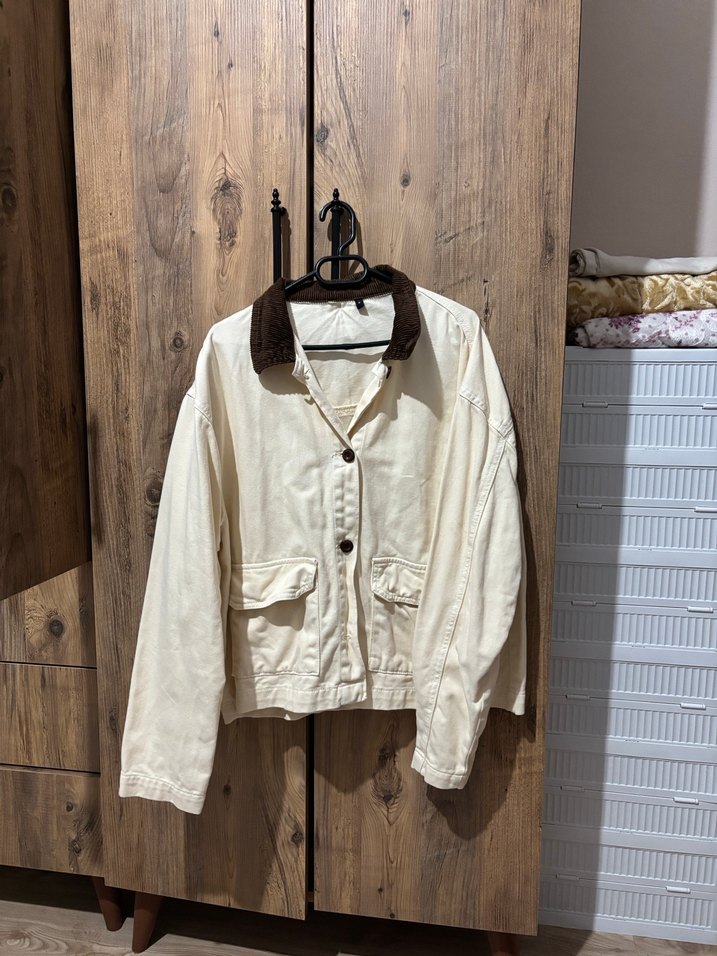 Bej Düğmeli Kadın Pamuk Ceket - Görsel 3