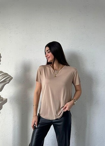 Oysho V yaka tişört Cappucino M beden