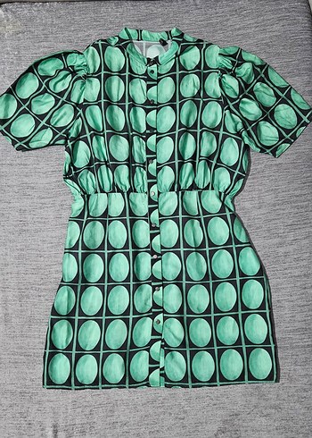 Düğmeli Yeşil Retro Mini Elbise Zara - Görsel 2