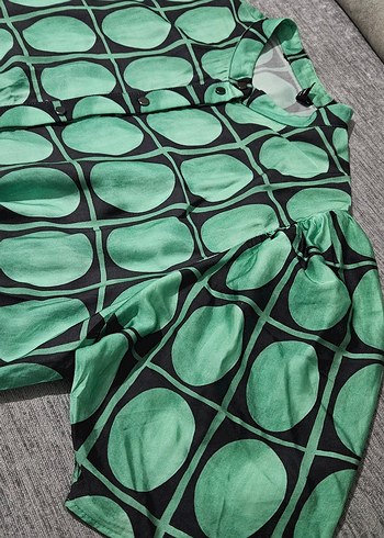 Düğmeli Yeşil Retro Mini Elbise Zara - Görsel 6