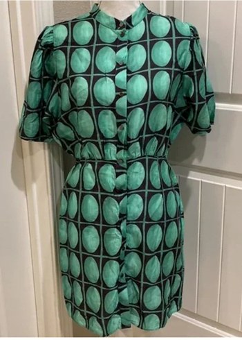 Düğmeli Yeşil Retro Mini Elbise Zara - Görsel 3