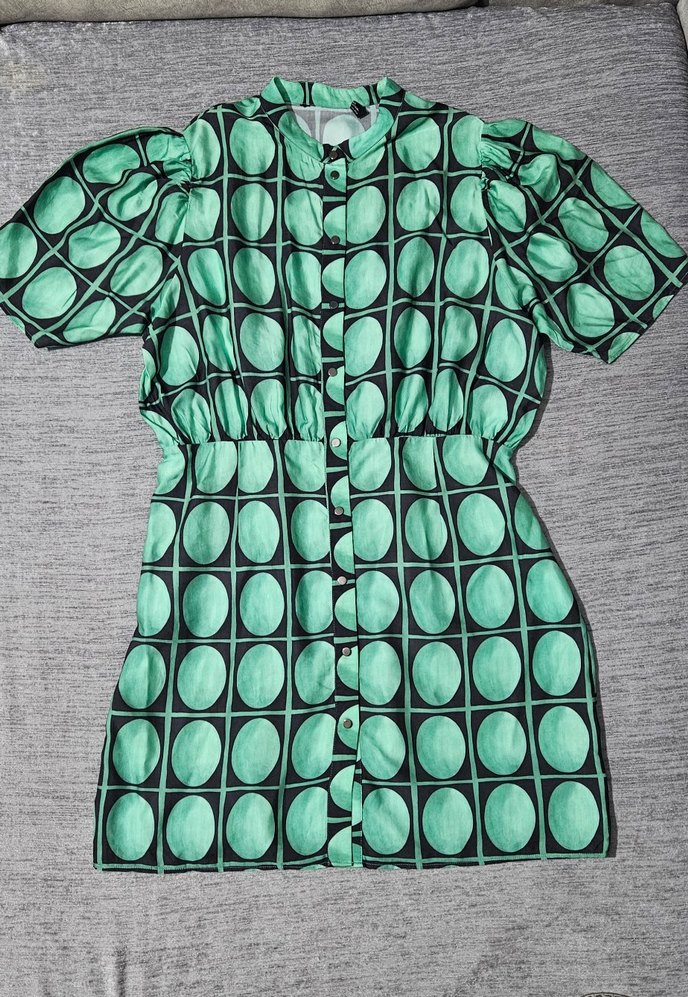 Düğmeli Yeşil Retro Mini Elbise Zara - Görsel 2