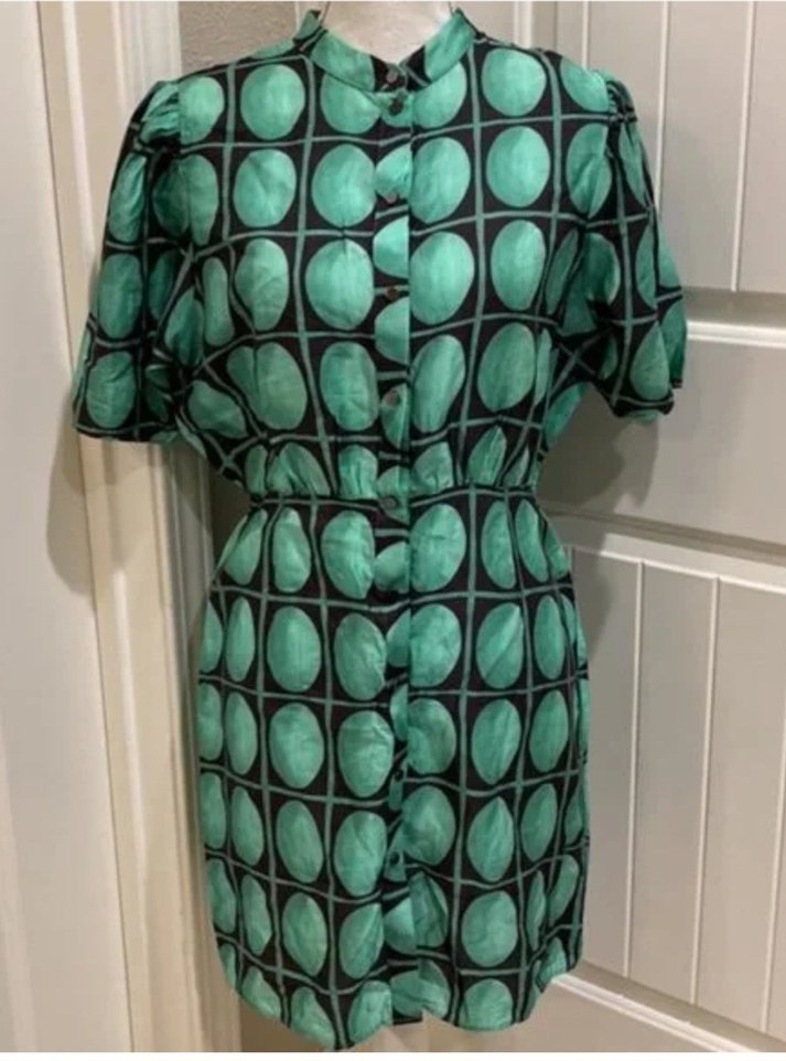 Düğmeli Yeşil Retro Mini Elbise Zara - Görsel 3