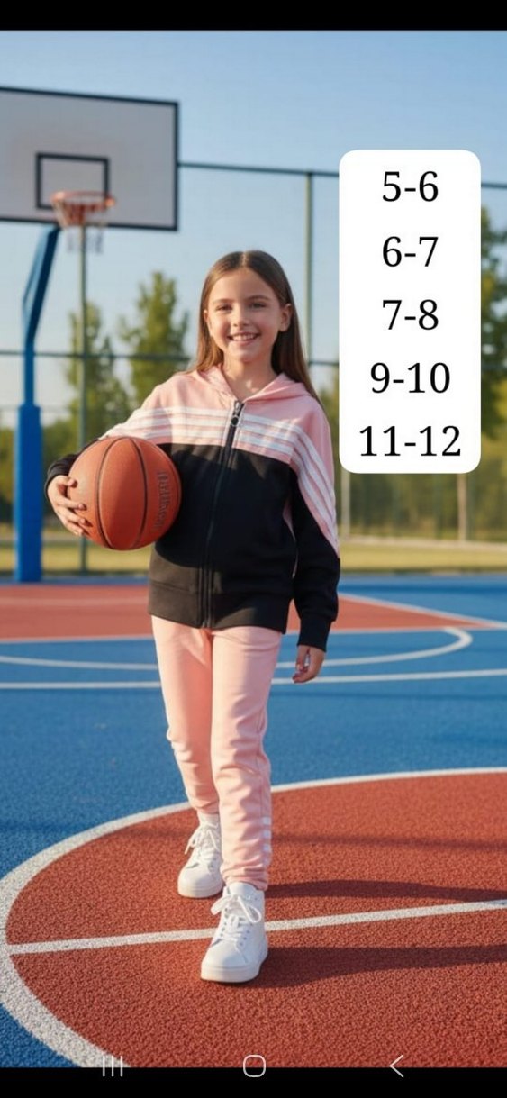 Kız Çocuk Pembe Kapüşonlu Fermuarlı Eşofman Takımı 6-7 yaş - Görsel 2