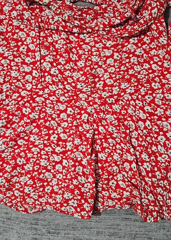Kırmızı Çiçekli Fırfırlı Mini Etek - Görsel 4