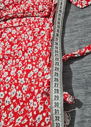 Kırmızı Çiçekli Fırfırlı Mini Etek - Görsel 7