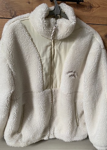 BERSHKA Beyaz Peluş Kadın Ceket Yüksek Yaka