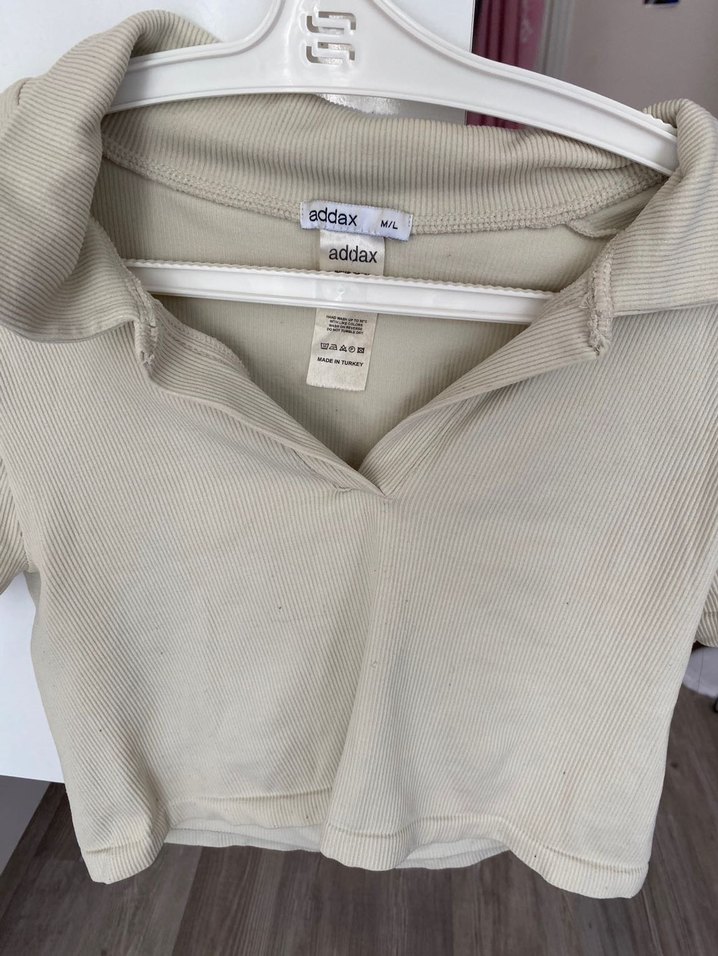 Ekru Fitilli Polo Yaka Bluz — görsel 3/3