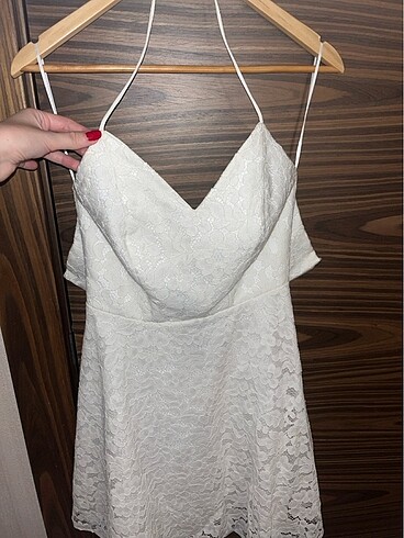 xs Beden AdL Beyaz Dantelli Nightzoom Elbise
