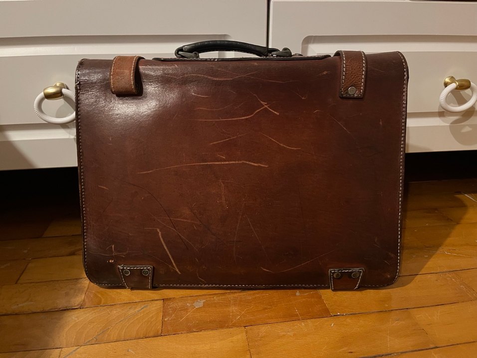 Kahverengi Vintage deri evrak -laptop çantası - Görsel 4