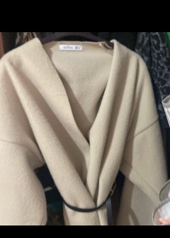 Kemerli, Boğazlı Gri Süet Kadın Kısa Kaban kaşe kısa kaşe - Görsel 2