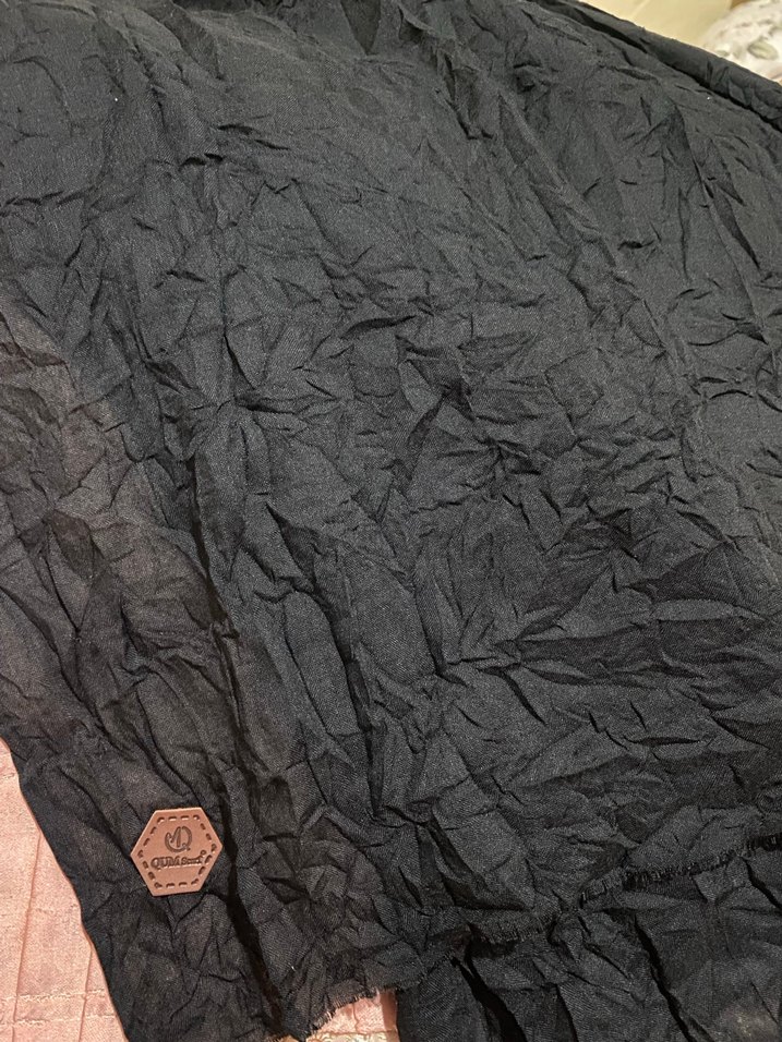 Kadın Siyah Keten Bohem Şal #kırışıkşal #vualşal - Görsel 2