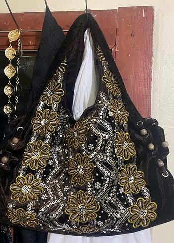 Boncuk İşlemeli Kahverengi Bohem Kadın Çanta - Görsel 6