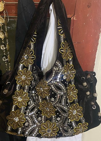 Boncuk İşlemeli Kahverengi Bohem Kadın Çanta - Görsel 4