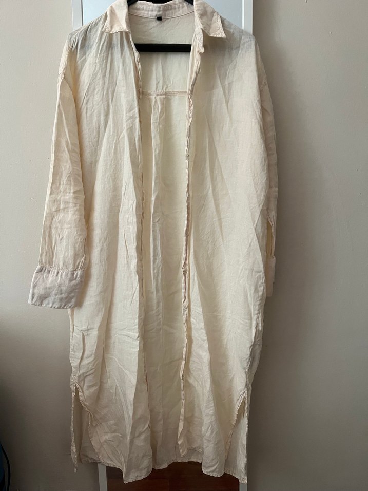 Keten Uzun Gömlek Elbise - Görsel 2