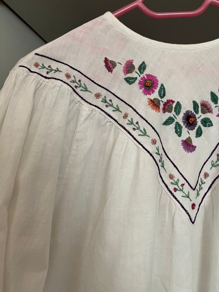 Nakışlı Bohem Keten Bluz - Görsel 3