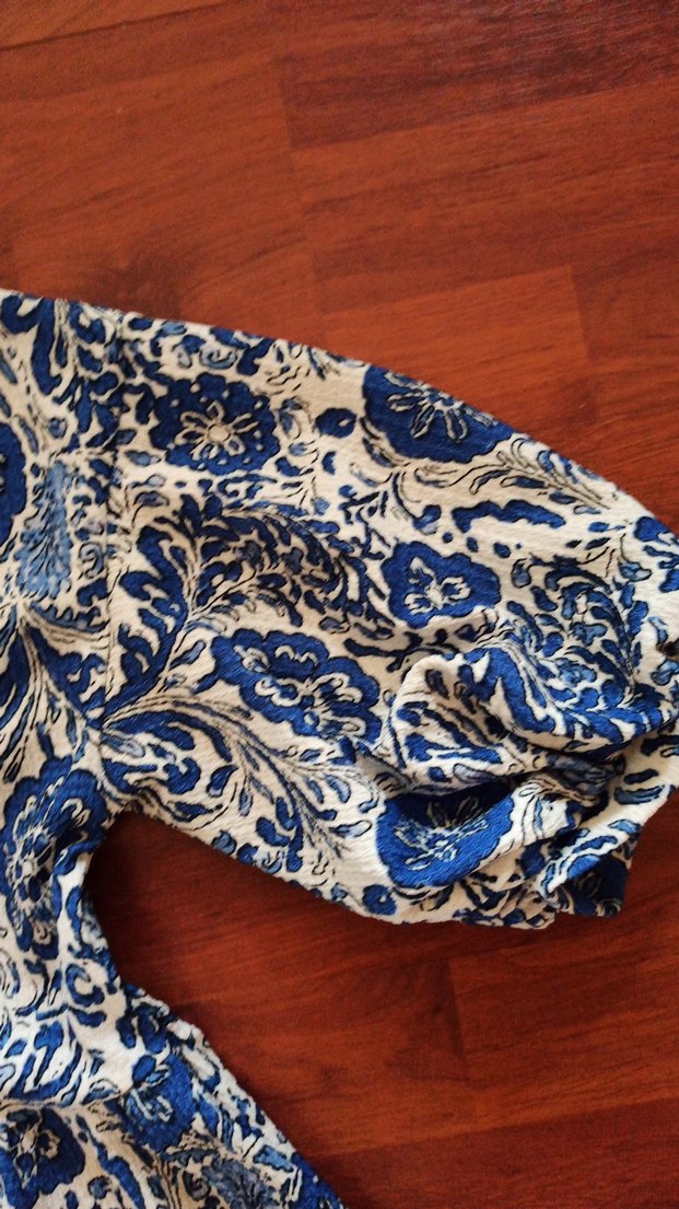 Uzun Mavi Desenli Bohem Elbise - Görsel 3