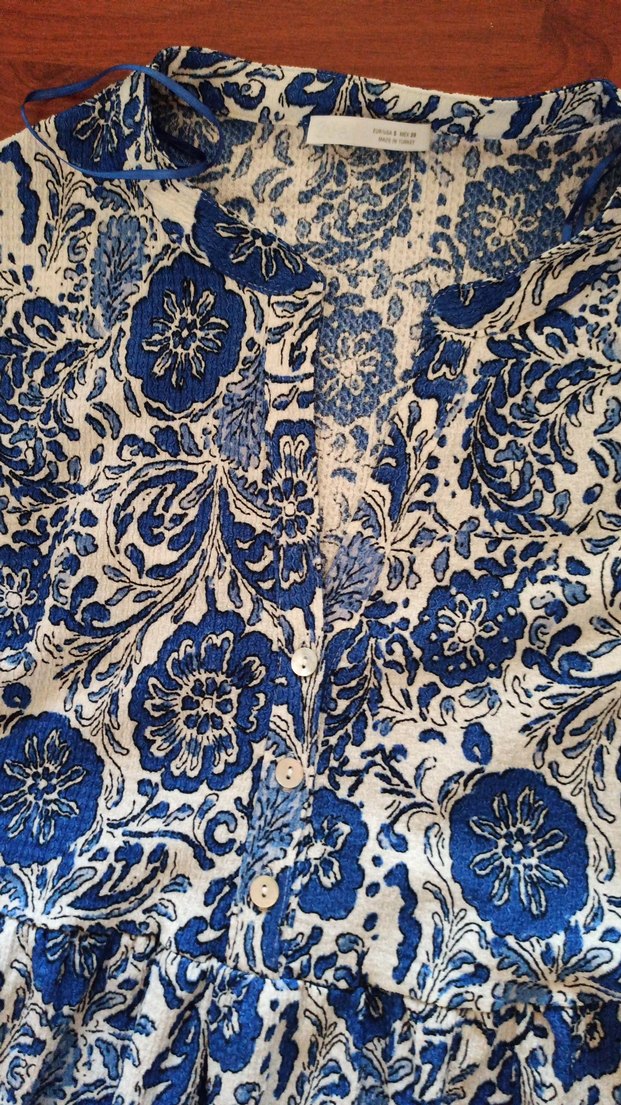 Uzun Mavi Desenli Bohem Elbise - Görsel 2