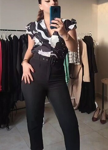 Bel kemerli pantalon - 