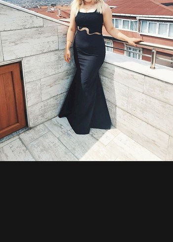 Siyah Uzun Drapeli Gotik Abiye Elbise