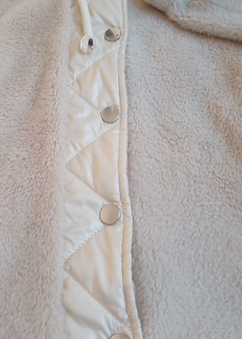 Beyaz Kadın Peluş Uzun Kollu Kaban - Görsel 5