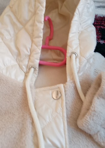 Beyaz Kadın Peluş Uzun Kollu Kaban - Görsel 6