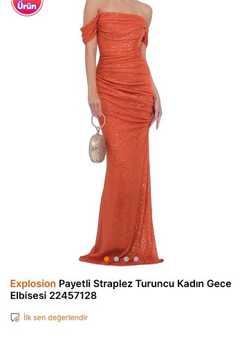 Turuncu Pul Payet Abiye Elbise - Görsel 2