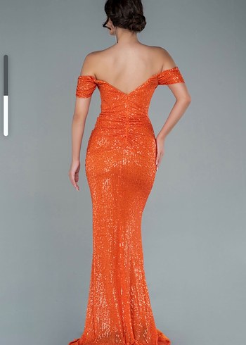 Turuncu Pul Payet Abiye Elbise - Görsel 4