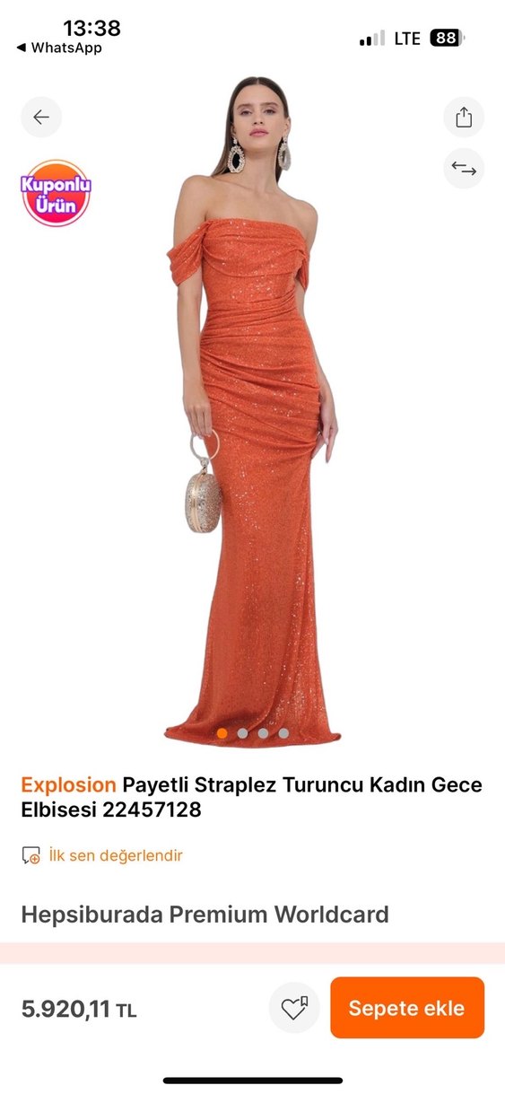 Turuncu Pul Payet Abiye Elbise - Görsel 2