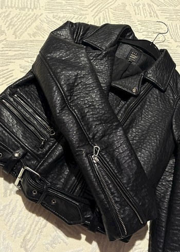 Zara Kadın Siyah Deri Biker Ceket - Görsel 4