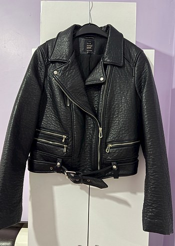 Zara Kadın Siyah Deri Biker Ceket - Görsel 6