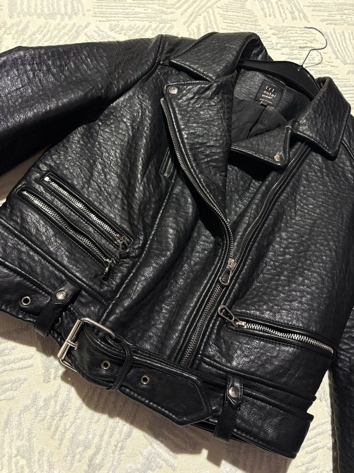 Zara Kadın Siyah Deri Biker Ceket - Görsel 2