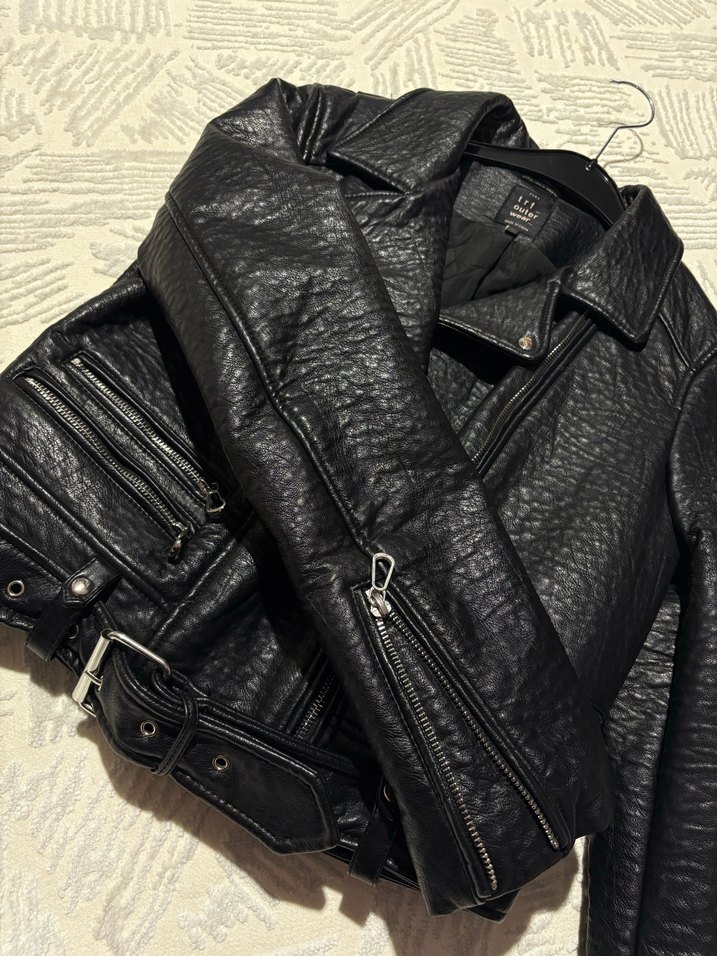 Zara Kadın Siyah Deri Biker Ceket - Görsel 4