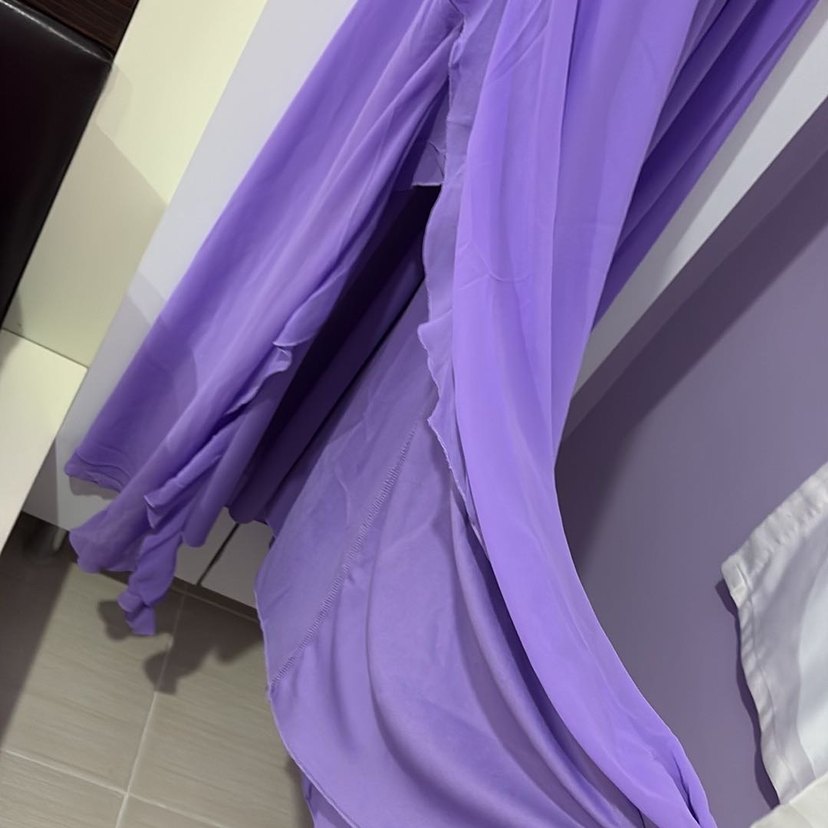 Mor V Yaka Fırfırlı Uzun Kadın Elbise - Görsel 5