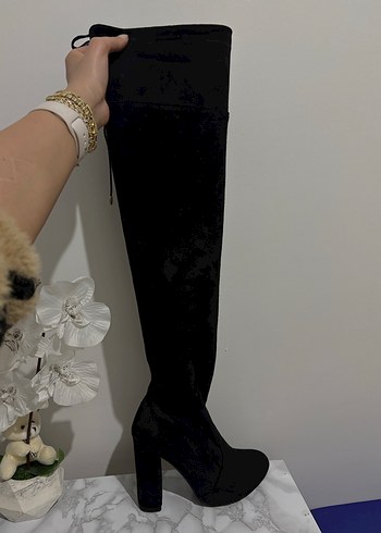 İpekyol Siyah Süet Diz Üstü Topuklu Çizme - Görsel 3