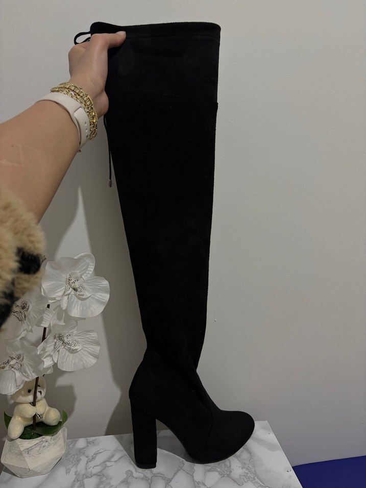 İpekyol Siyah Süet Diz Üstü Topuklu Çizme - Görsel 3