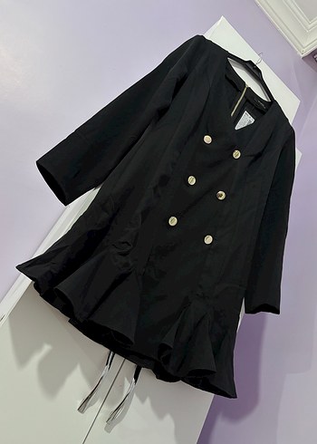 Düğmeli Siyah Midi Kadın elbise - Görsel 4