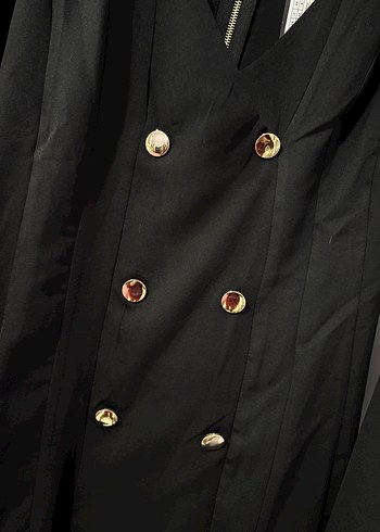 Düğmeli Siyah Midi Kadın elbise - Görsel 2