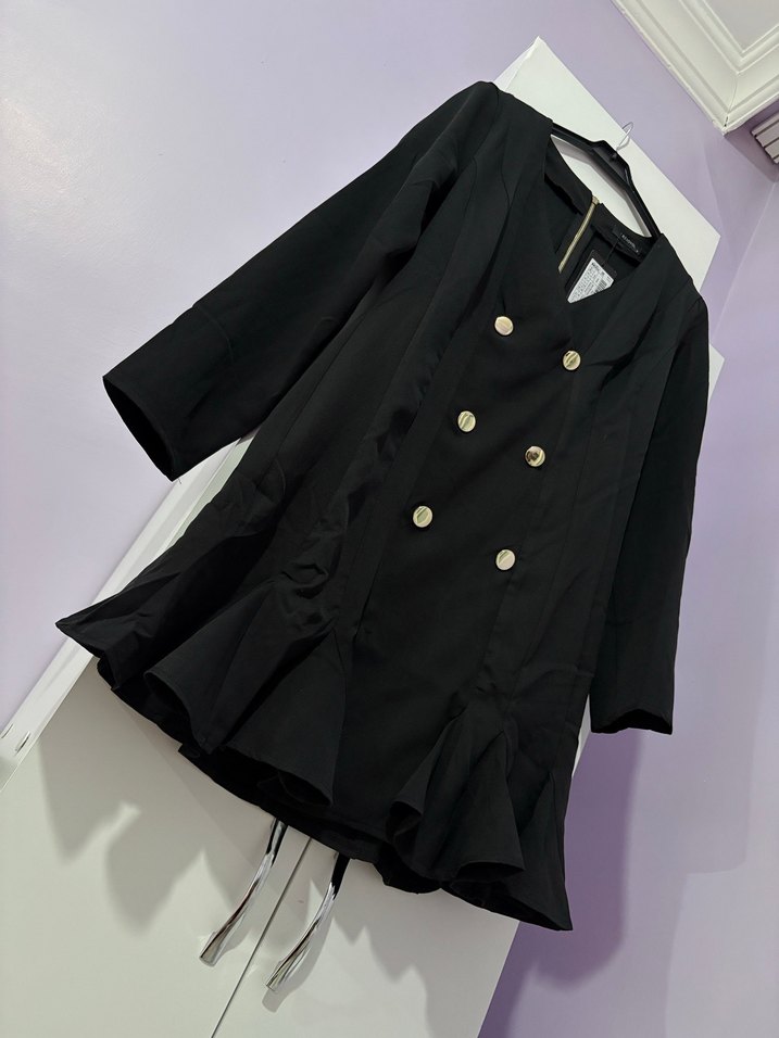 Düğmeli Siyah Midi Kadın elbise - Görsel 4