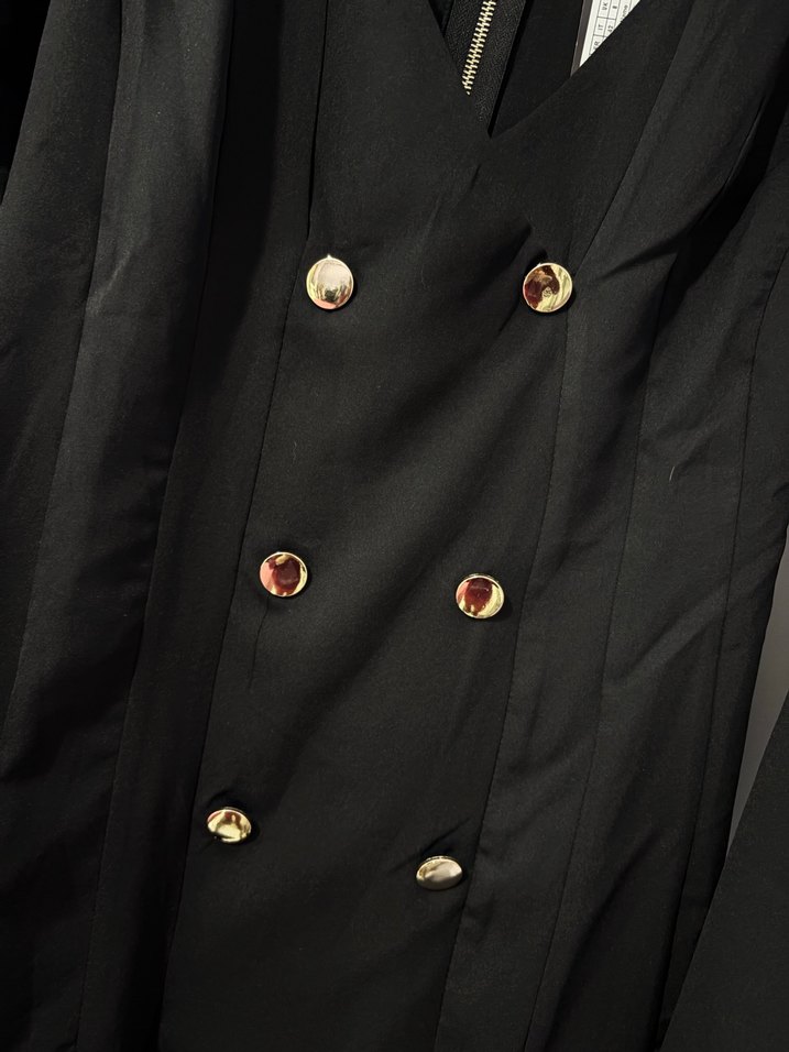 Düğmeli Siyah Midi Kadın elbise - Görsel 2