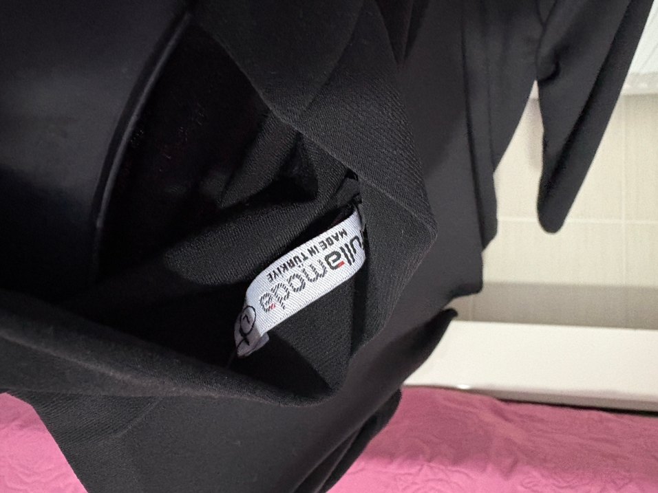 Siyah Uzun Kollu Yüksek Yakalı Drapeli Elbise - Görsel 5