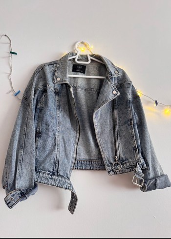 Kadın Gri Bağlamalı Salaş Denim Ceket - Görsel 2