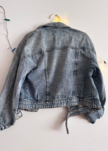 Kadın Gri Bağlamalı Salaş Denim Ceket - Görsel 3