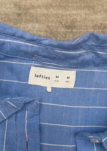 Düğmeli Kısa Kollu Mavi Keten Gömlek - Görsel 2